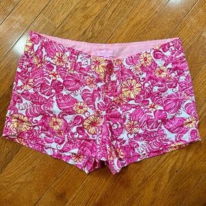Lilly Pulitzer Chum Bucket Shorts Women’s 0 Pink Yellow White 3" 100% Cotton